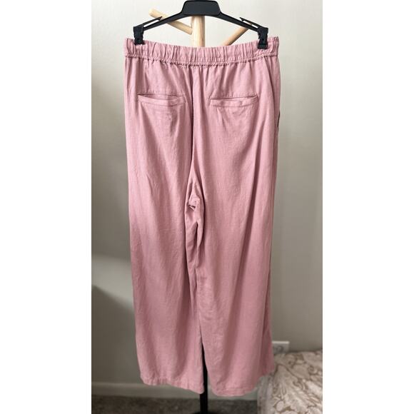 Woman’s Pants Size L Pink Elastic Waisted Linen/Rayon Full Length Long Pants - Picture 4 of 8